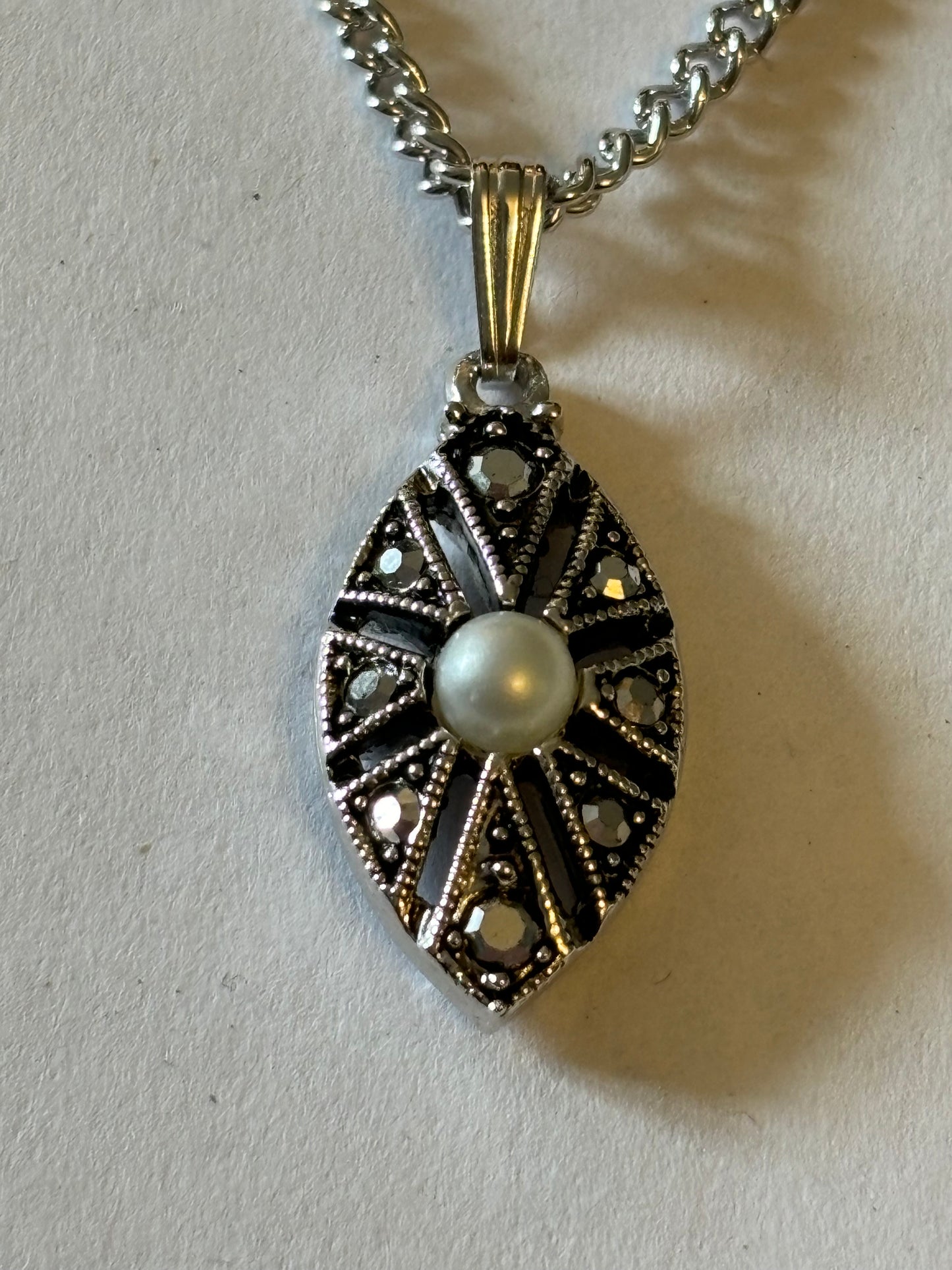 Small Silver Sarah Coventry Shield Pendant Necklace