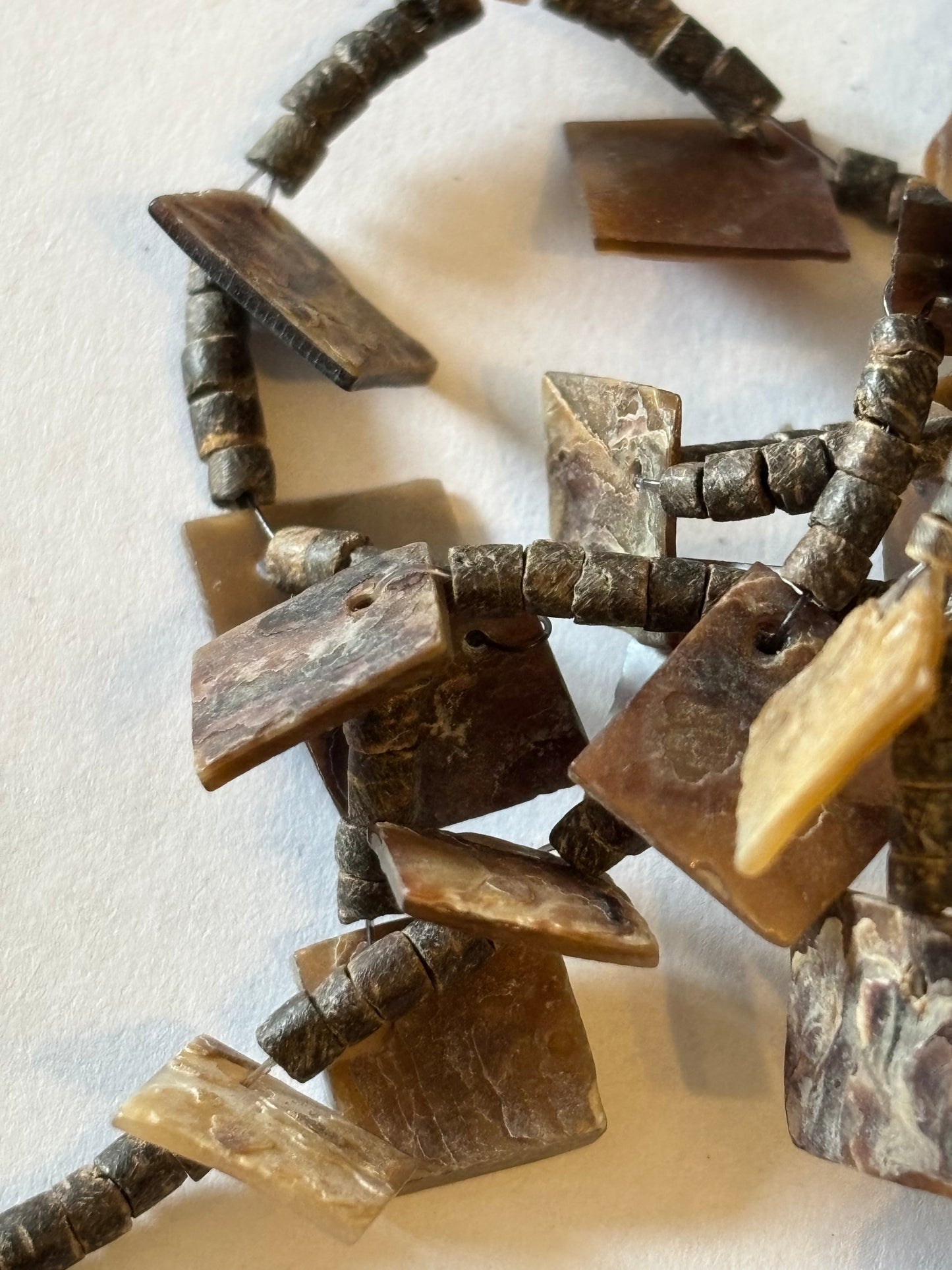 Brown small squares and cluster bead necklace