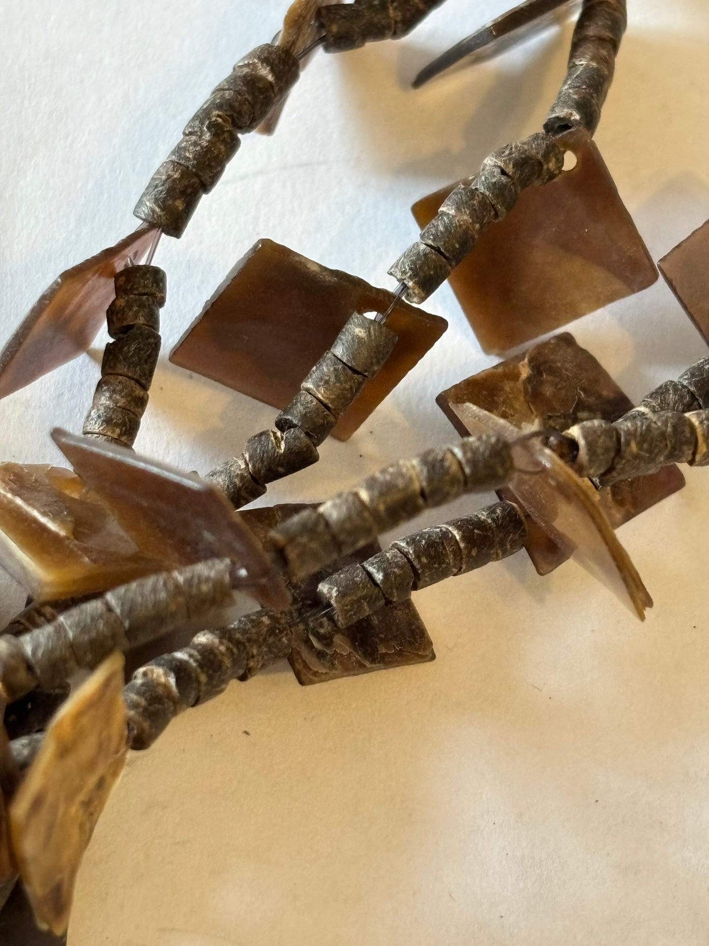 Brown small squares and cluster bead necklace