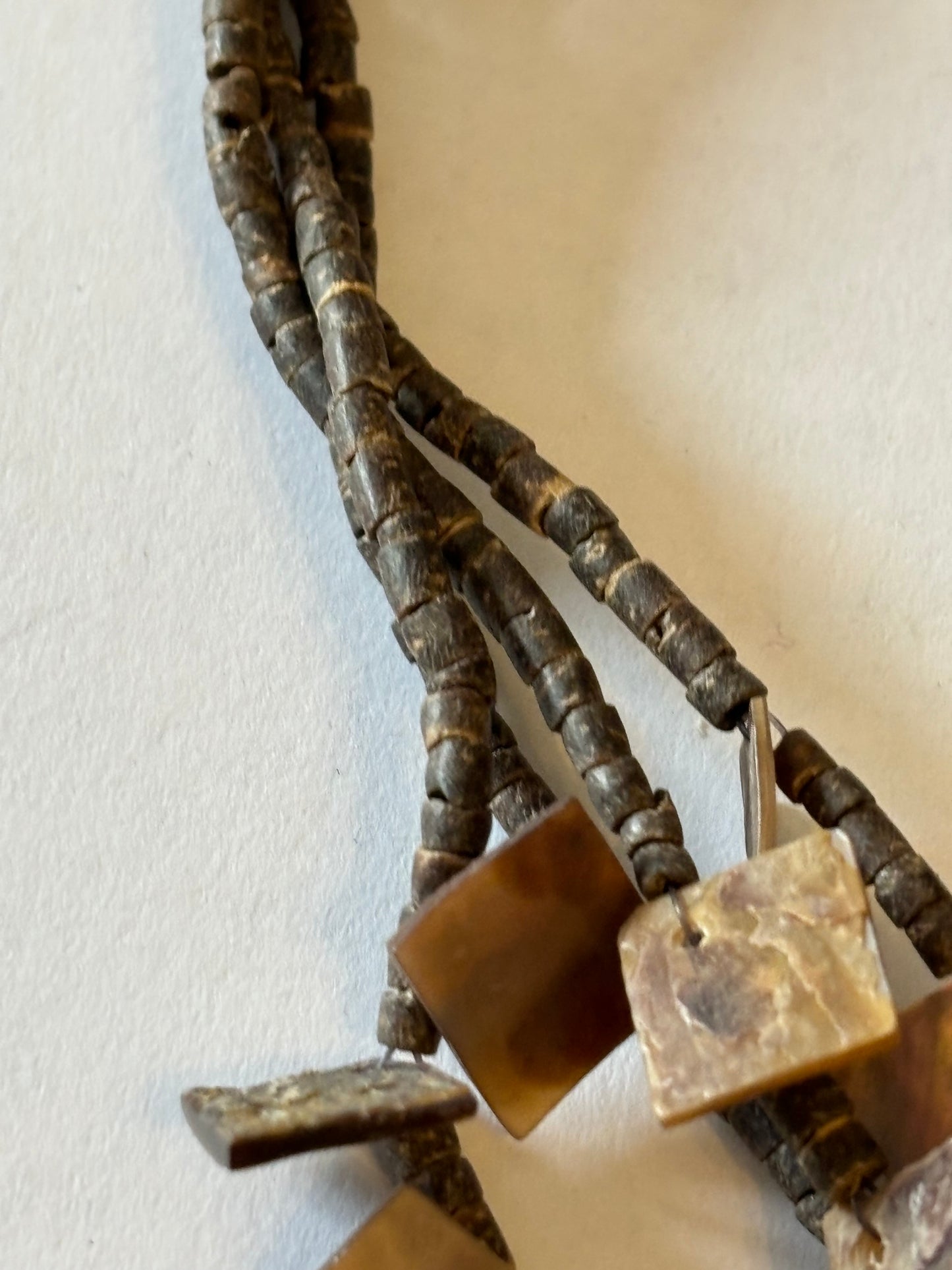 Brown small squares and cluster bead necklace