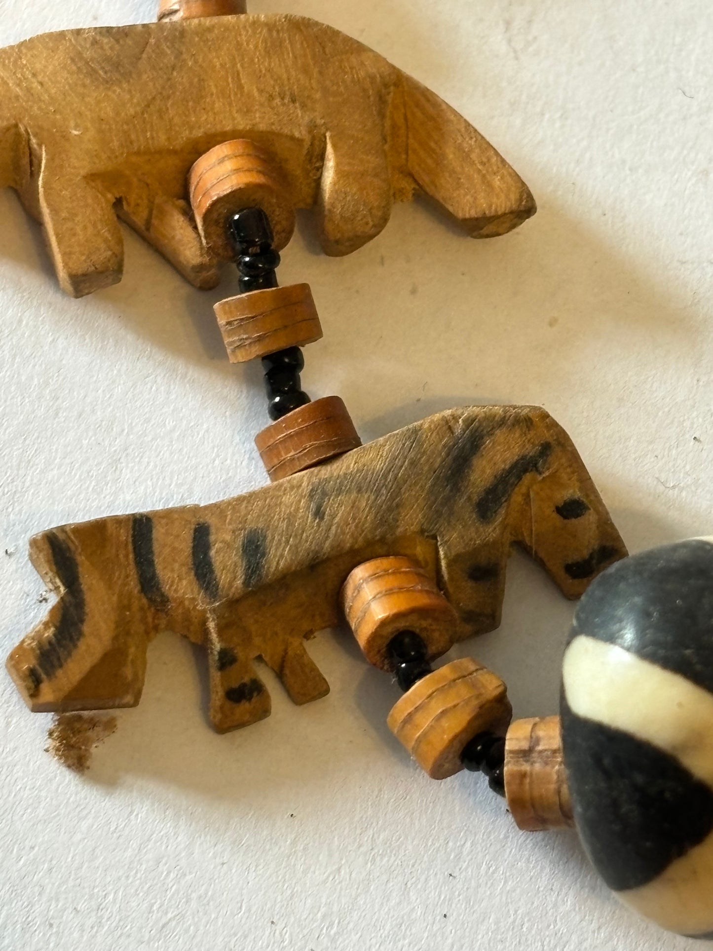 Wooden Bead Necklace with African Safari Animal Pendants