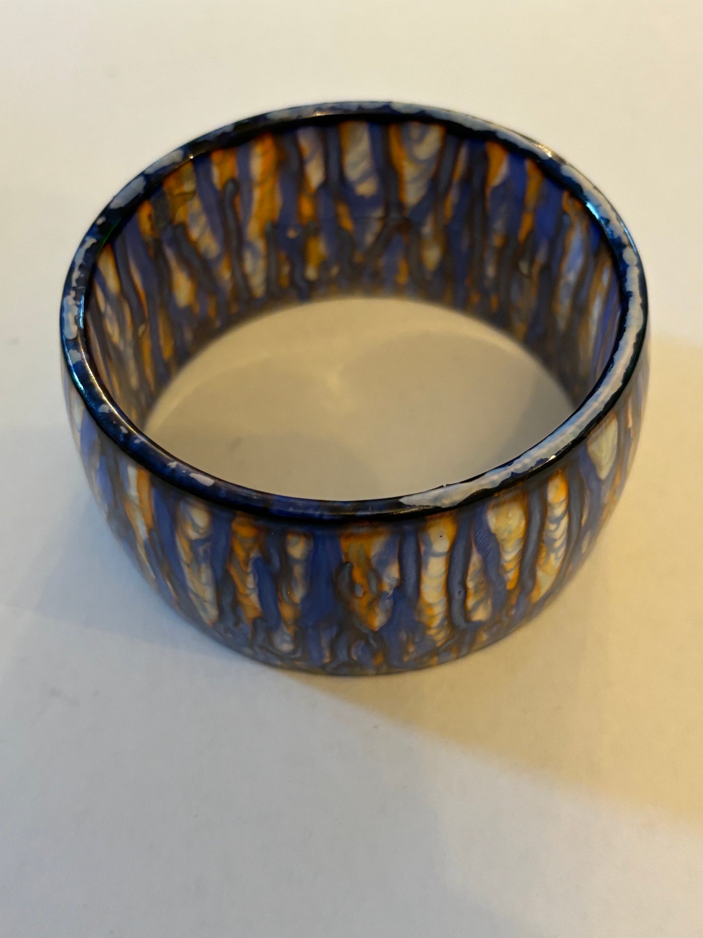 Blue orange and white streaky thick bangle