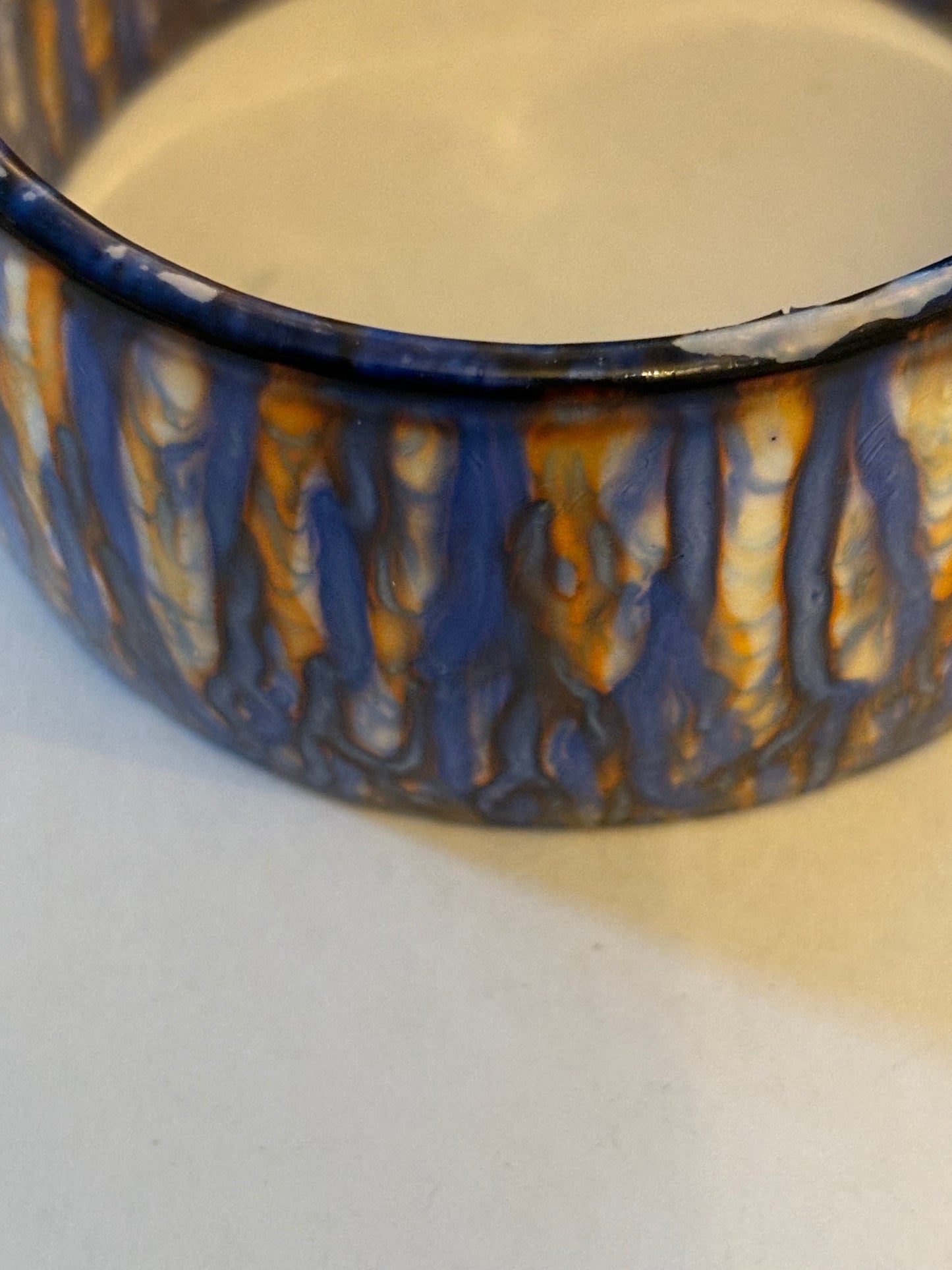 Blue orange and white streaky thick bangle