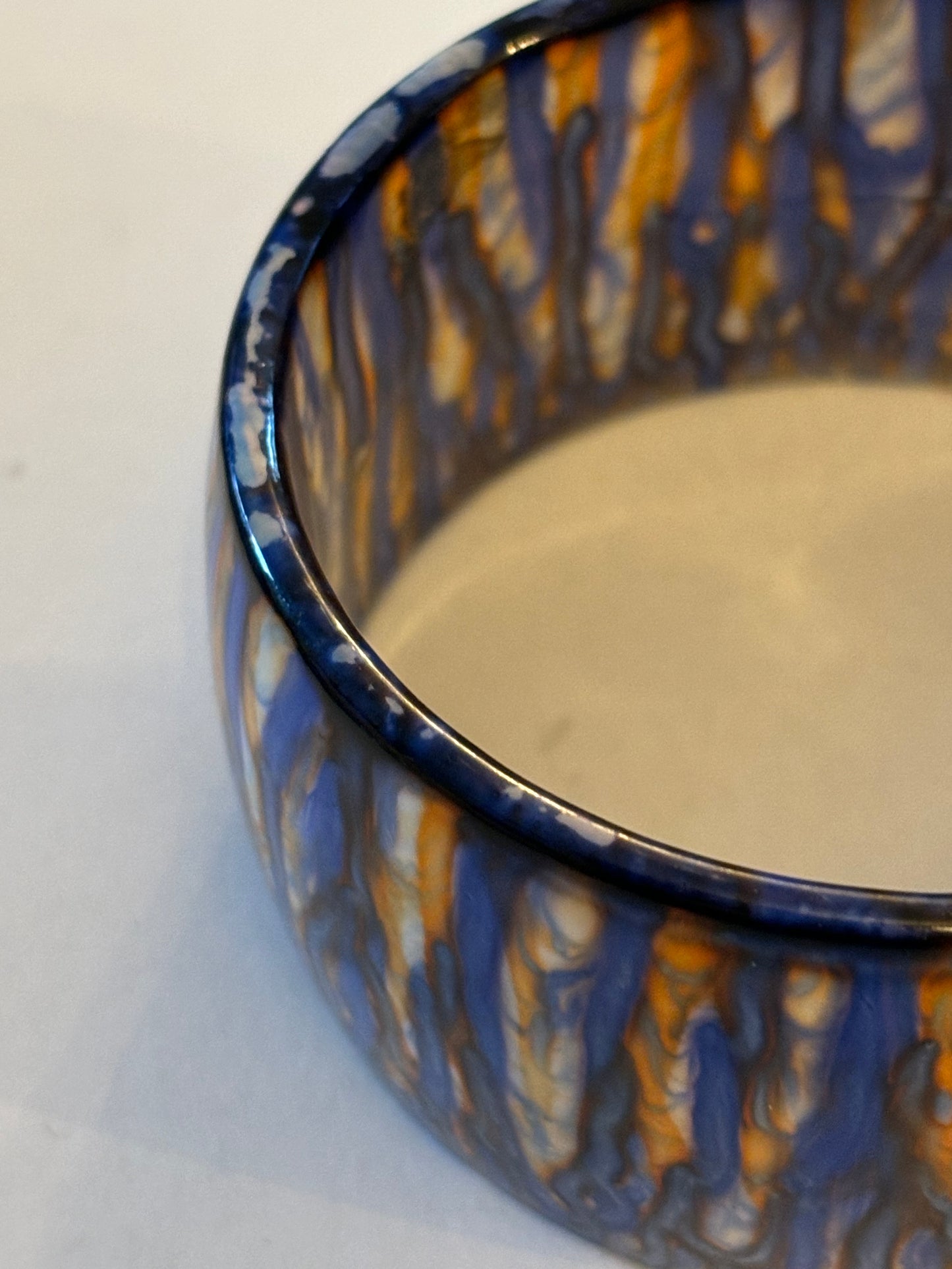 Blue orange and white streaky thick bangle