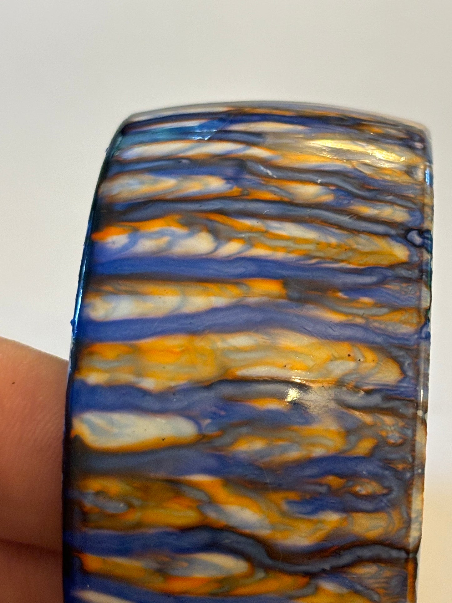 Blue orange and white streaky thick bangle