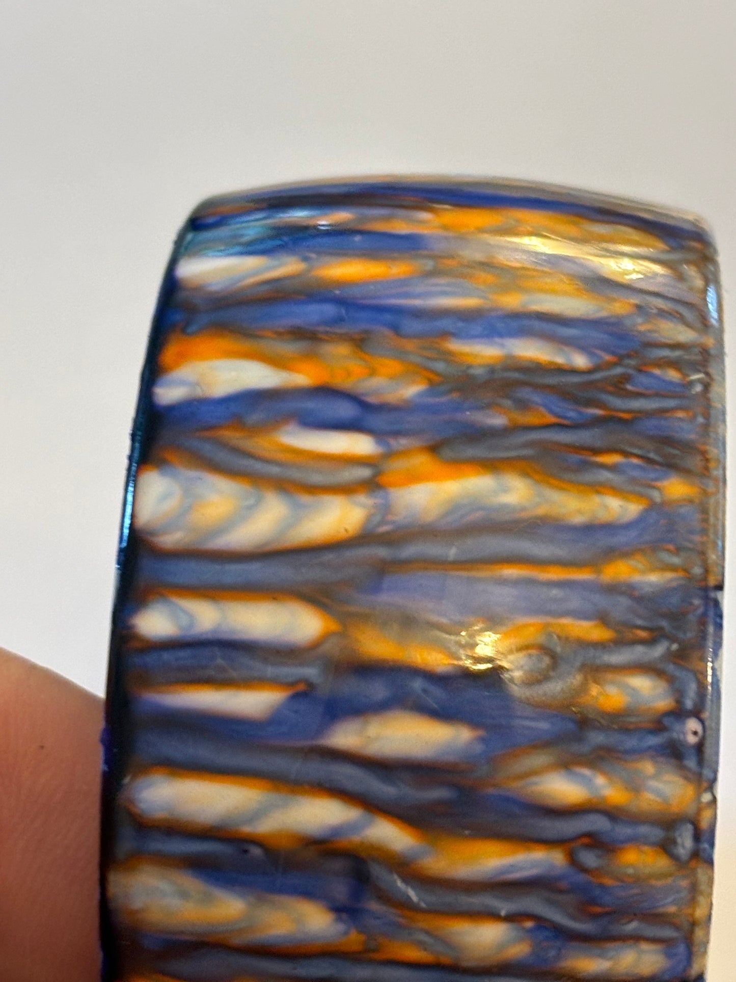 Blue orange and white streaky thick bangle