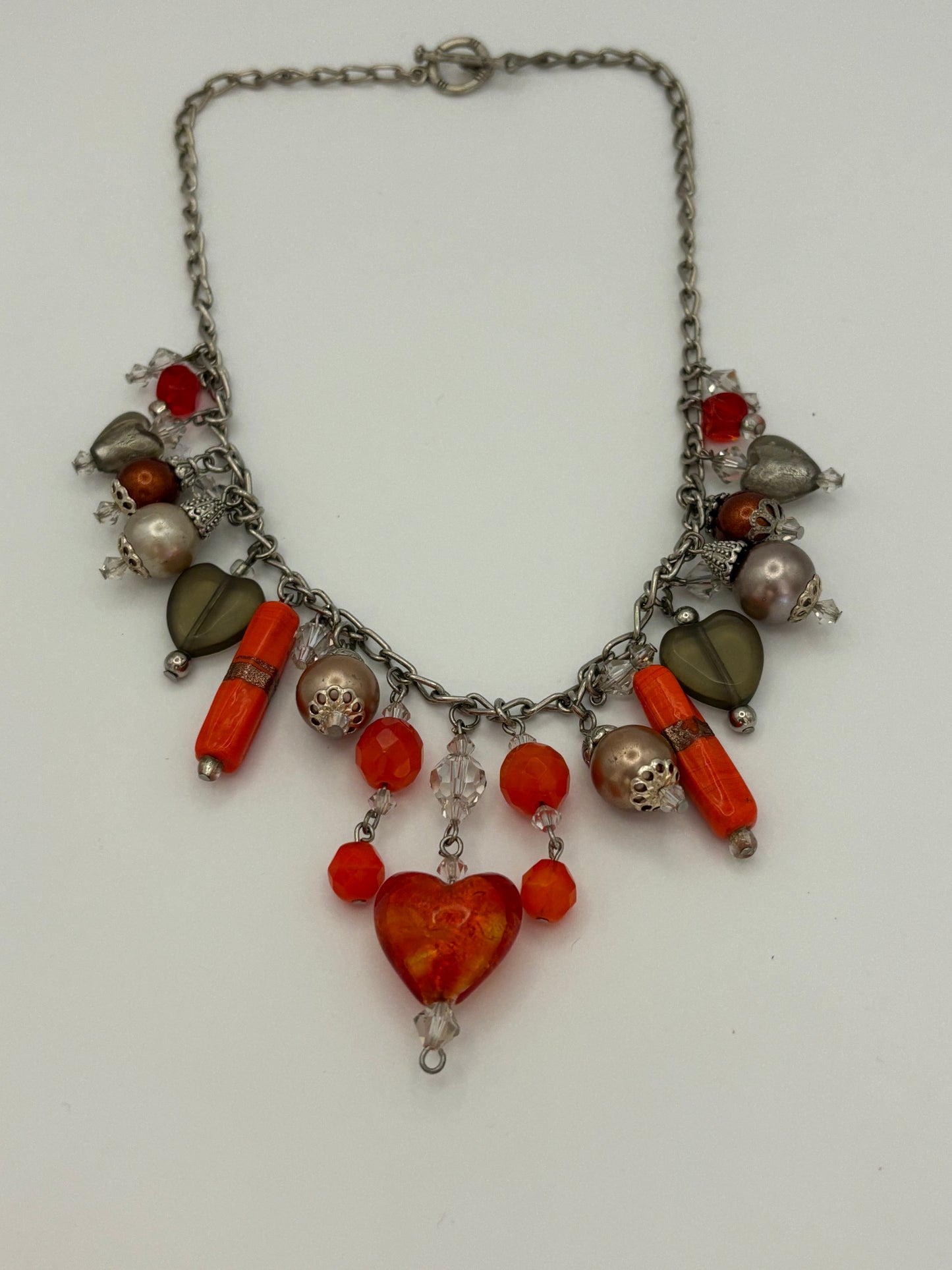 Silver and Orange decorative dangle bead necklace