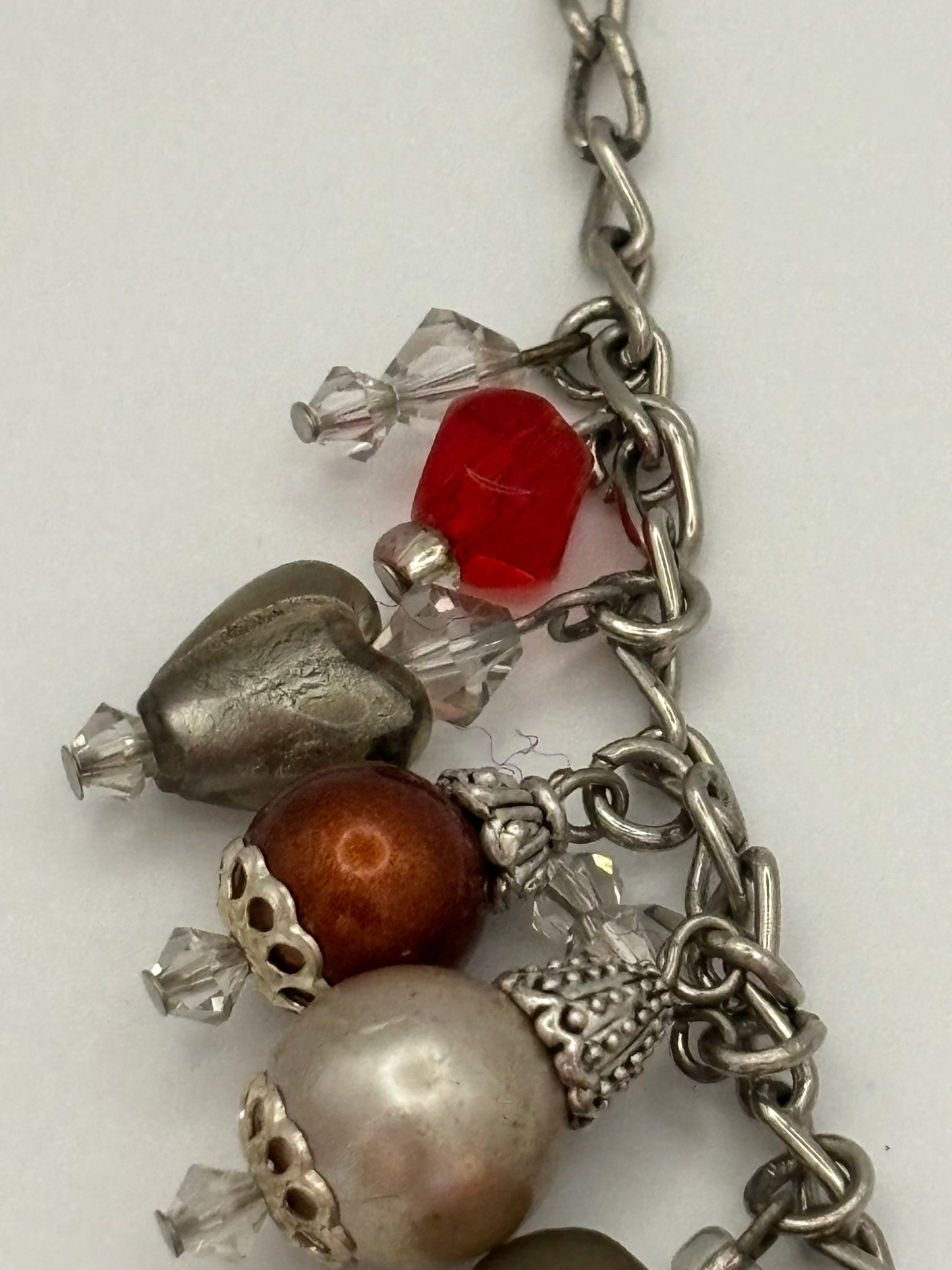 Silver and Orange decorative dangle bead necklace