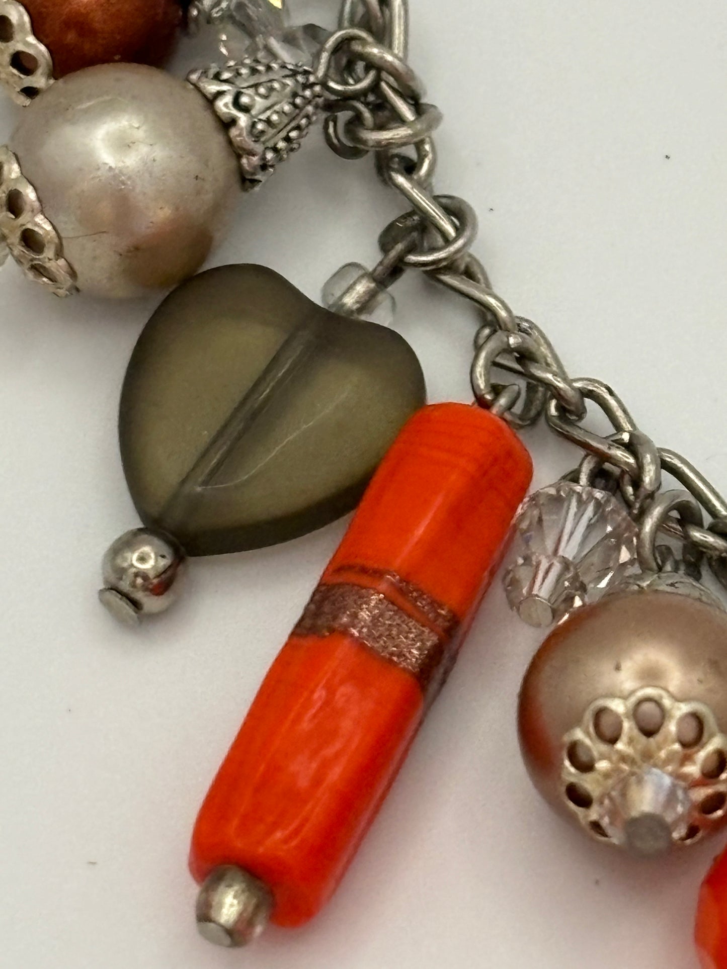 Silver and Orange decorative dangle bead necklace