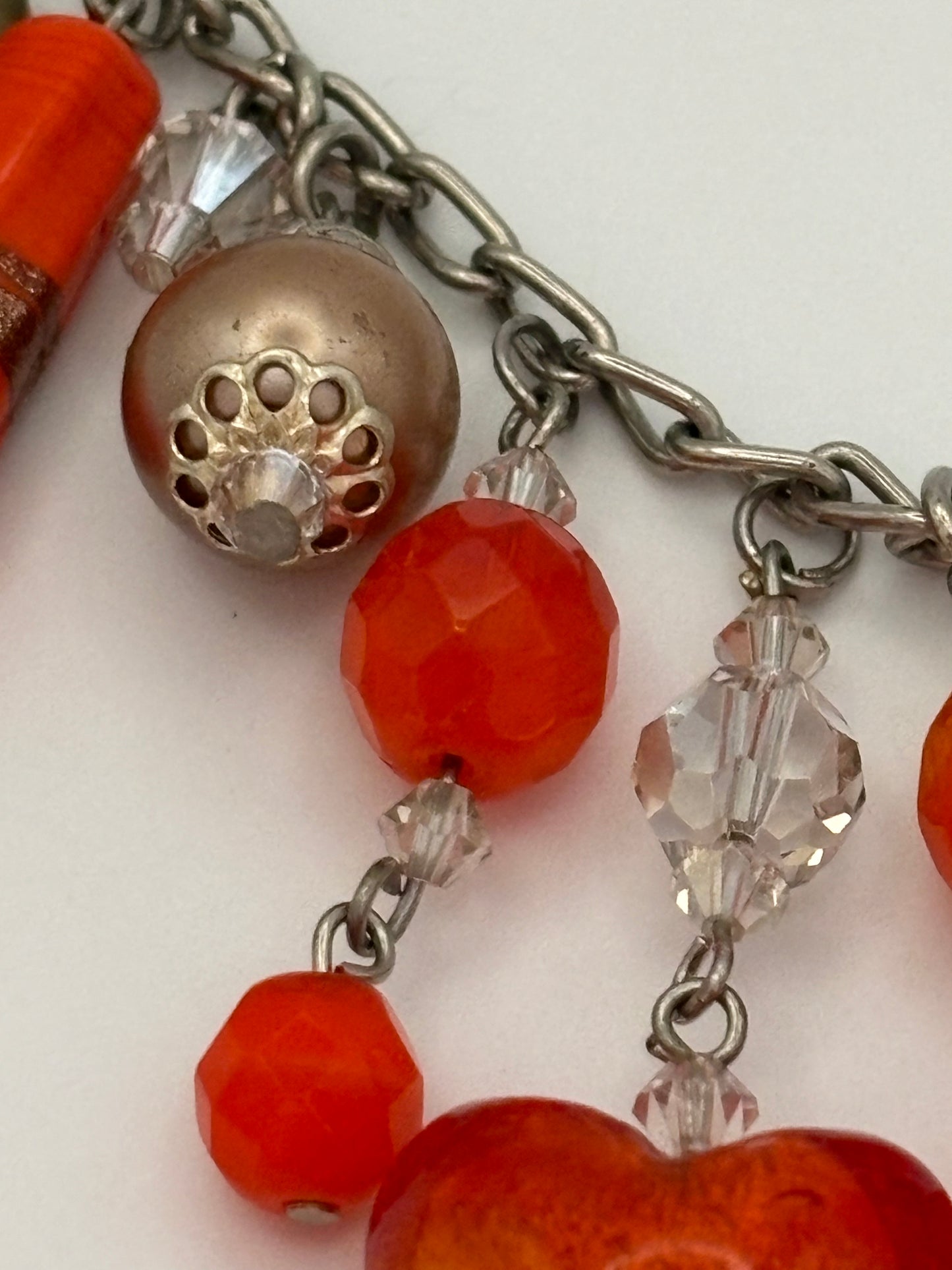 Silver and Orange decorative dangle bead necklace