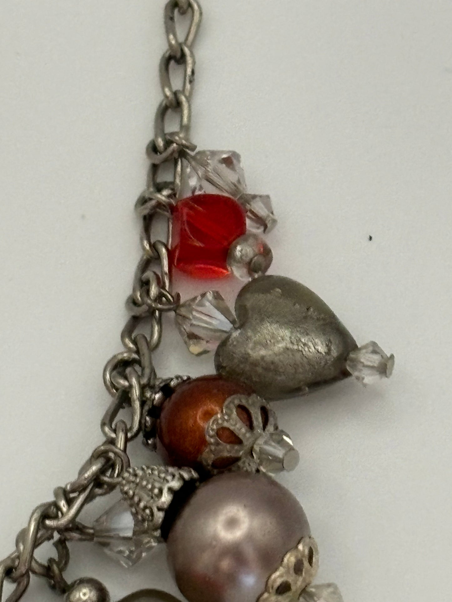 Silver and Orange decorative dangle bead necklace