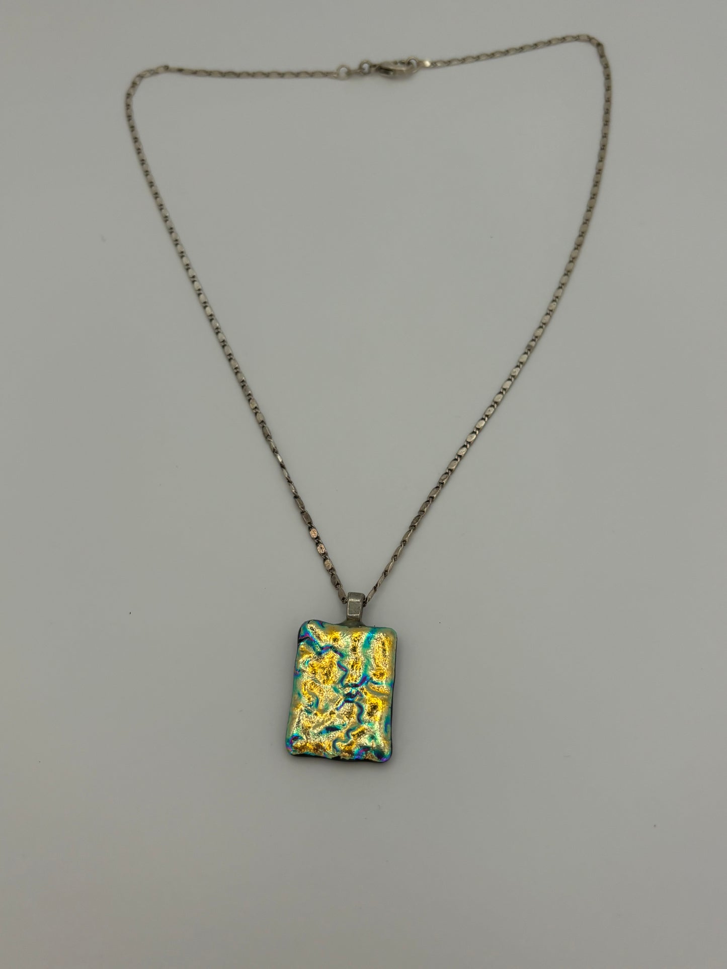 Yellow and Blue Metallic Square Pendant Necklace