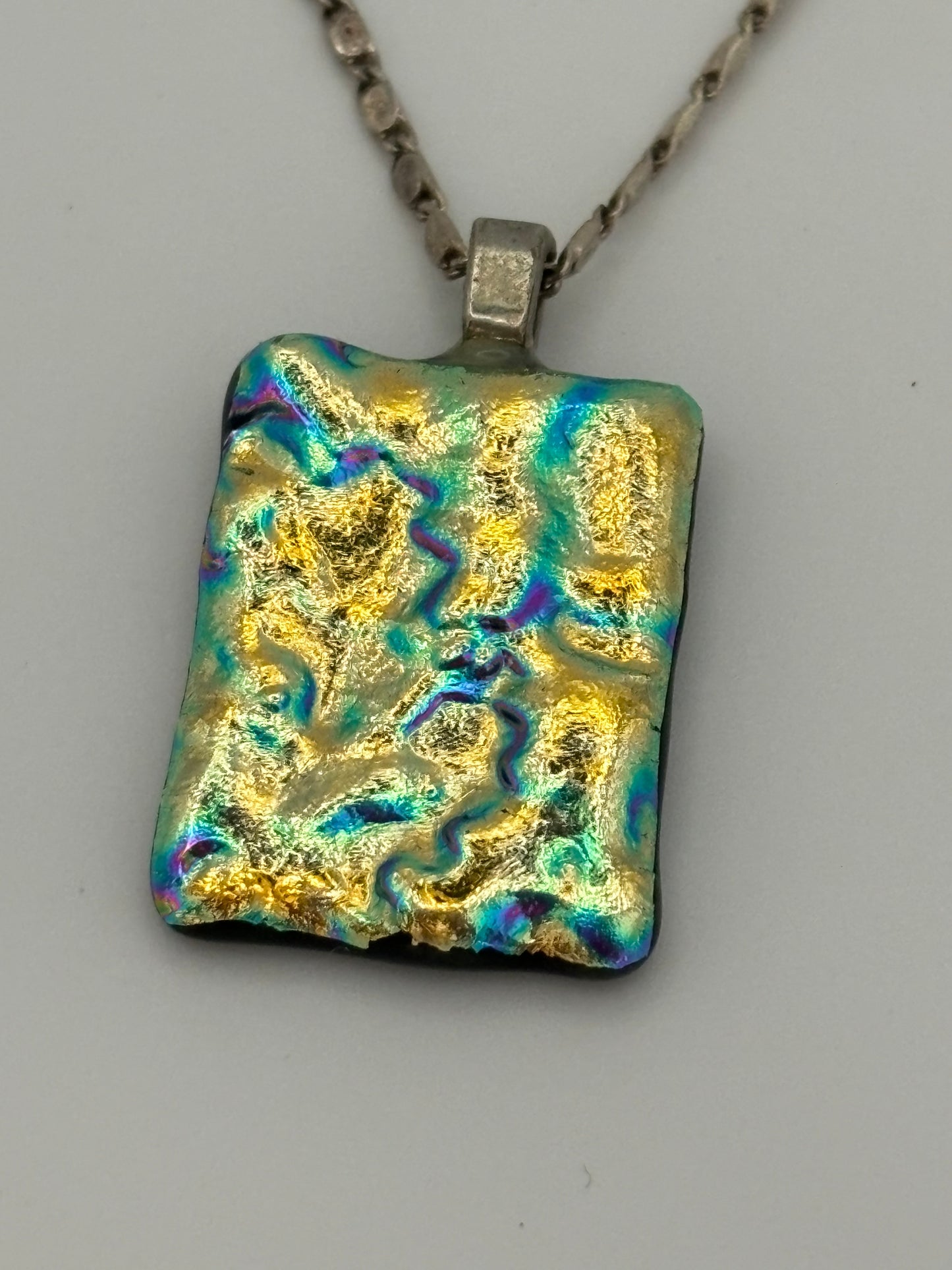 Yellow and Blue Metallic Square Pendant Necklace