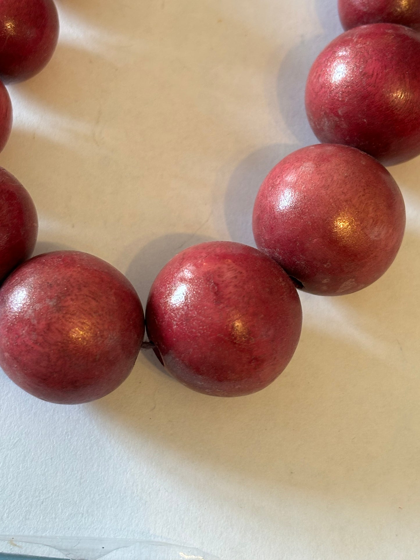 Large graduated natural wooden red bead necklace