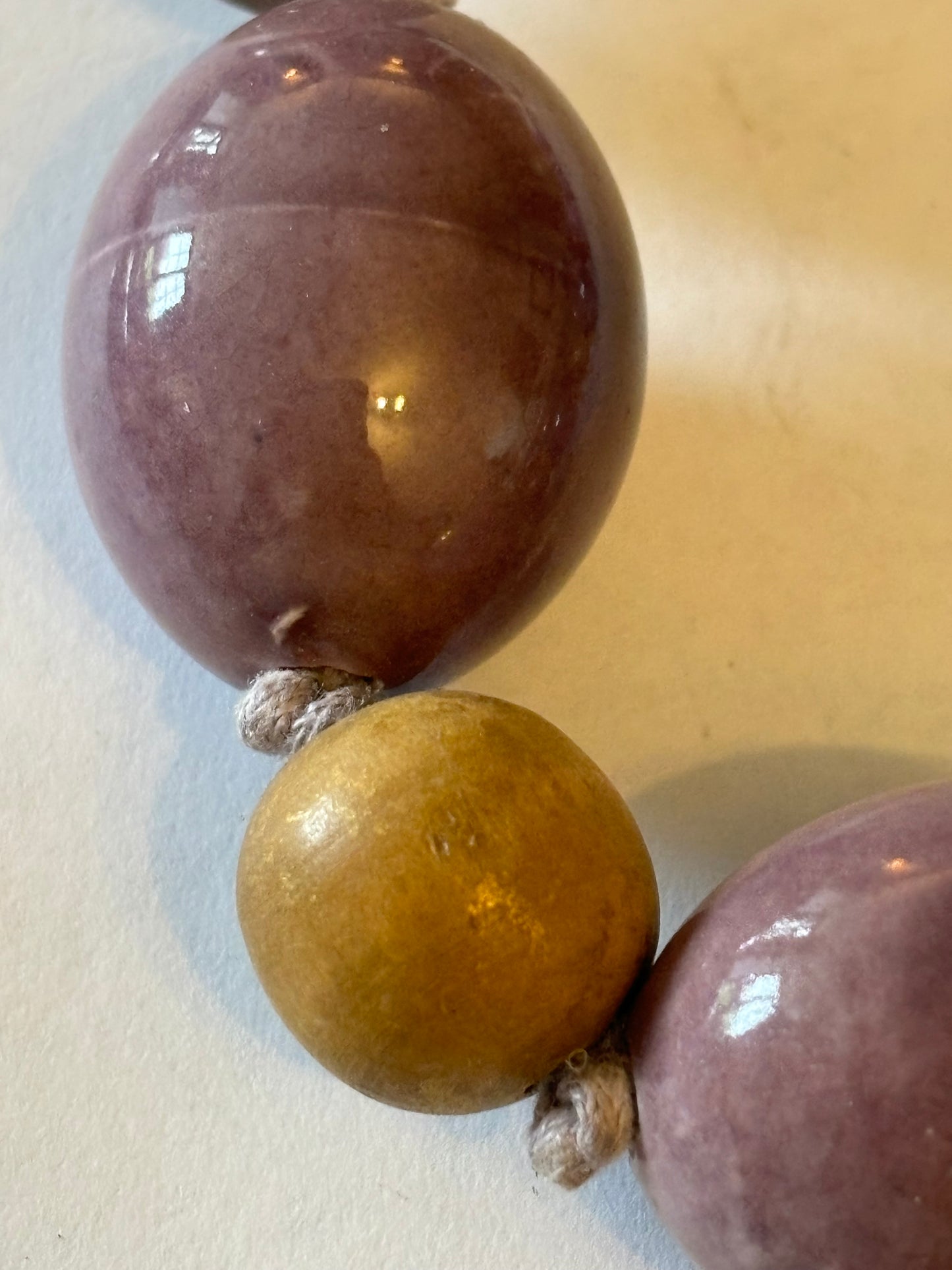 Large purple and wooden bead graduated necklace