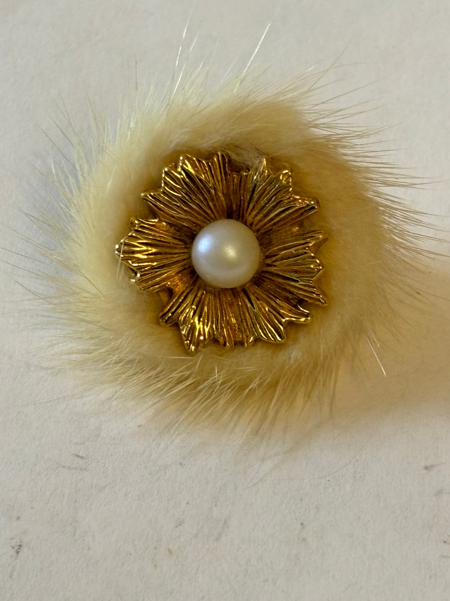 Furry White Flower Brooch