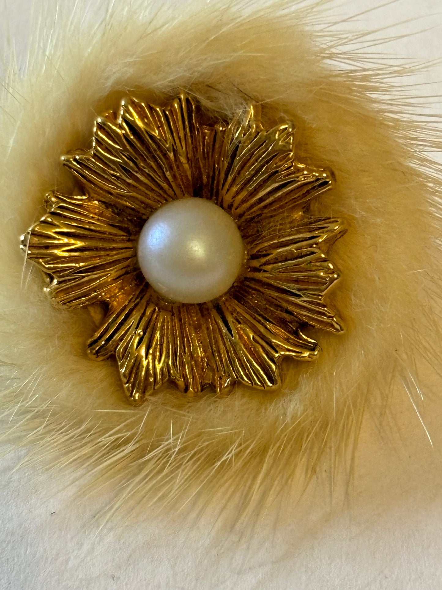 Furry White Flower Brooch