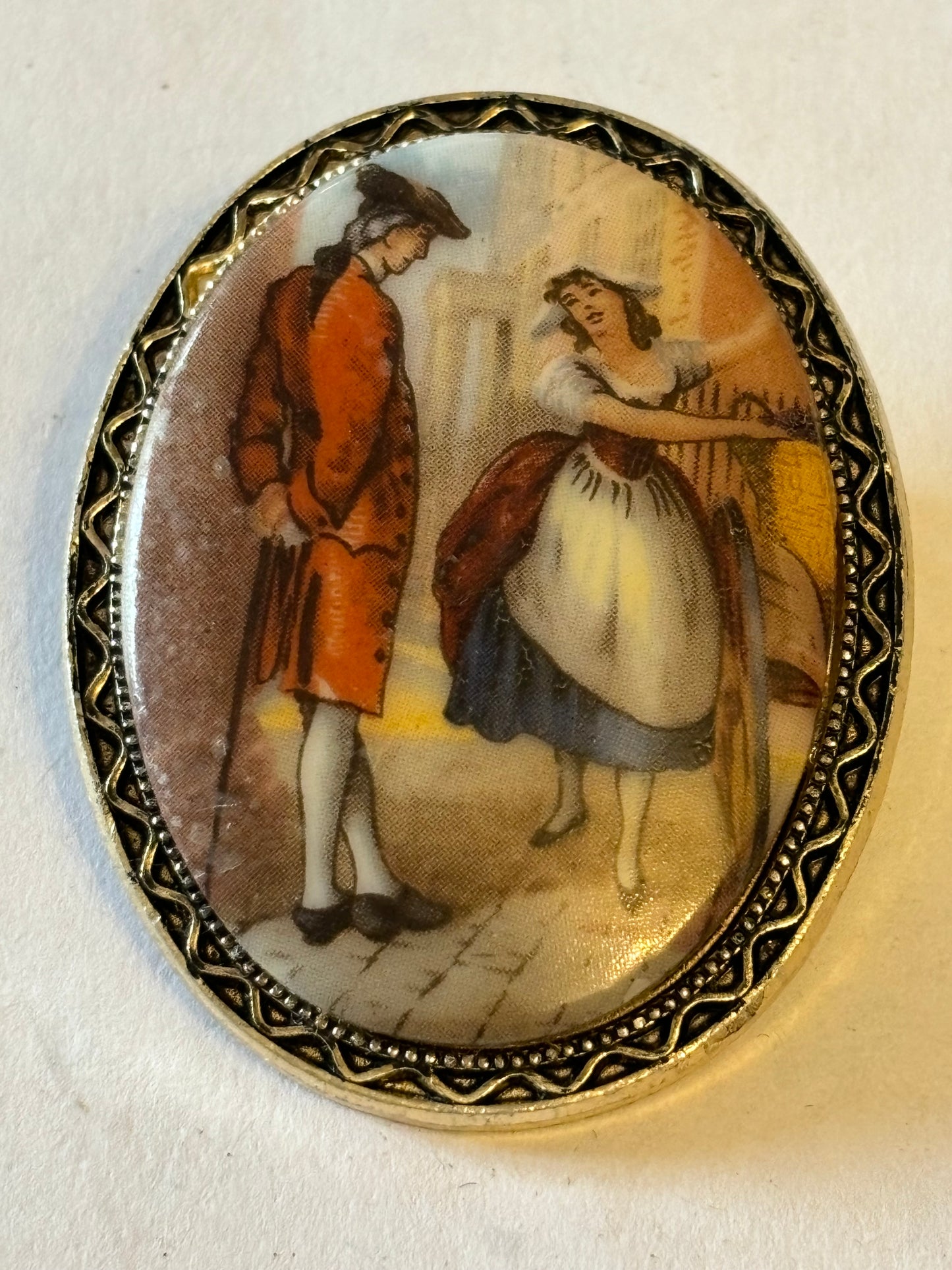 Large oval victorian scene brooch