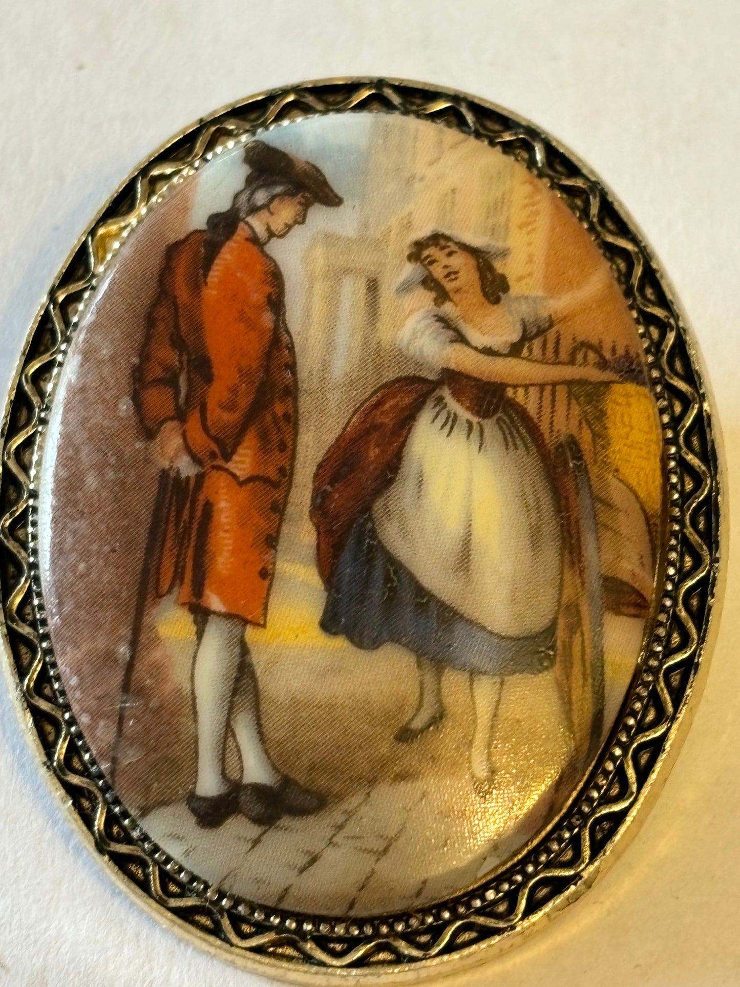 Large oval victorian scene brooch