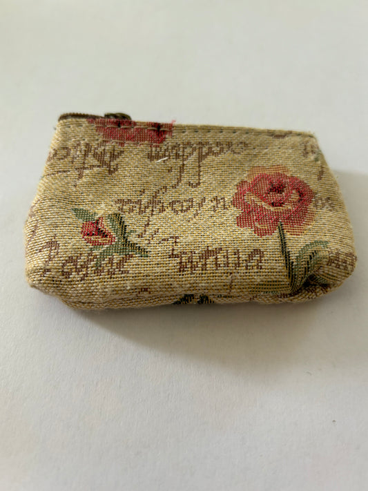 Small light brown canvas & flower pattern coin purse