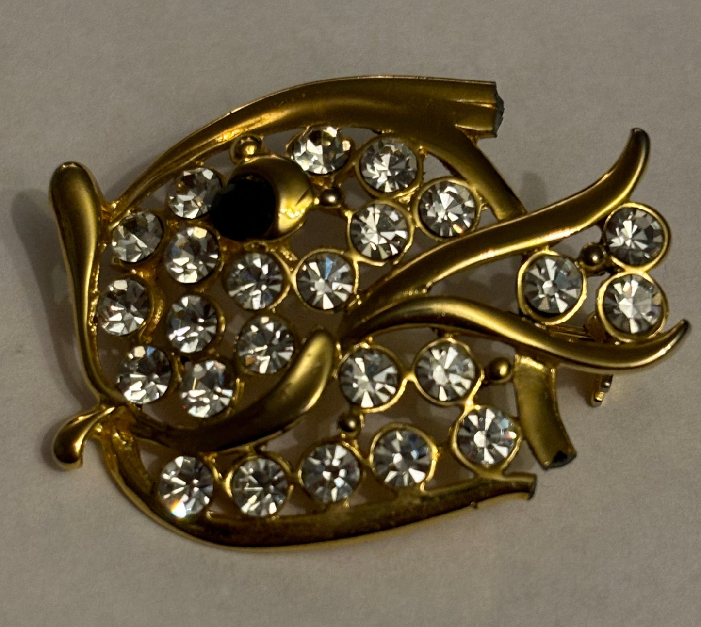 Gold Diamante Fish Brooch