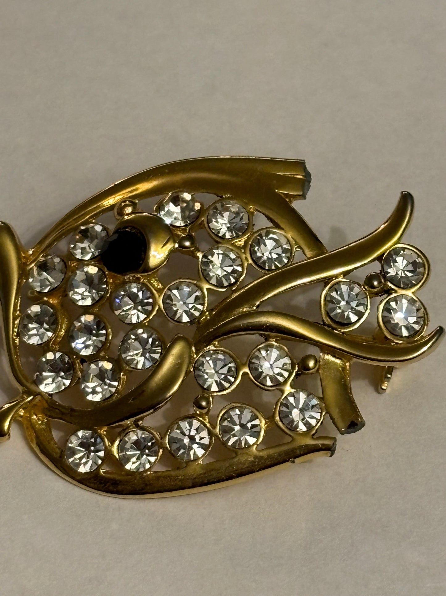 Gold Diamante Fish Brooch