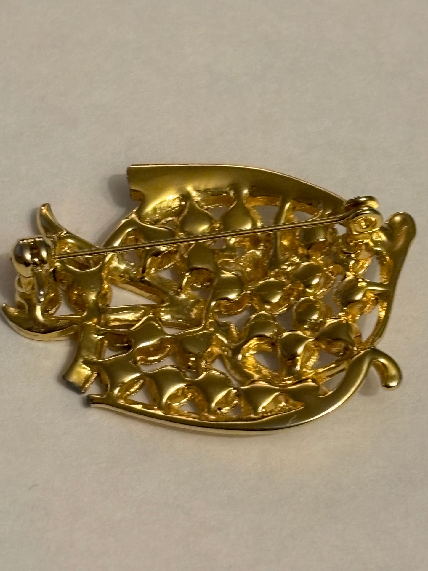 Gold Diamante Fish Brooch