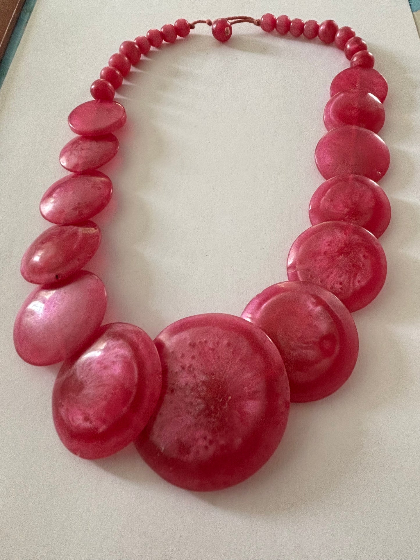 Cerise/Pink marbled flat disc necklace