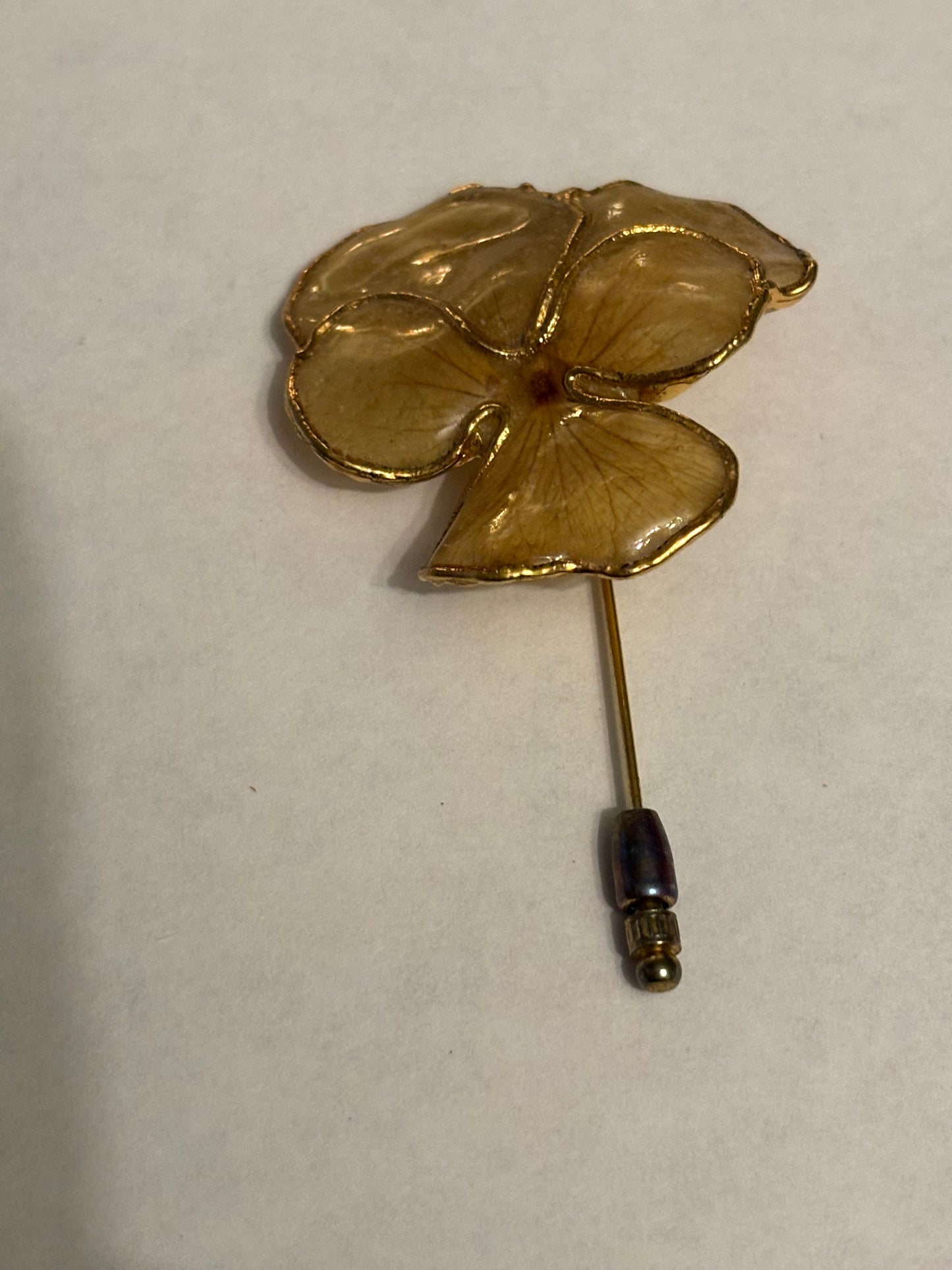 Caramel and gold flower hat pin/stick pin with safety