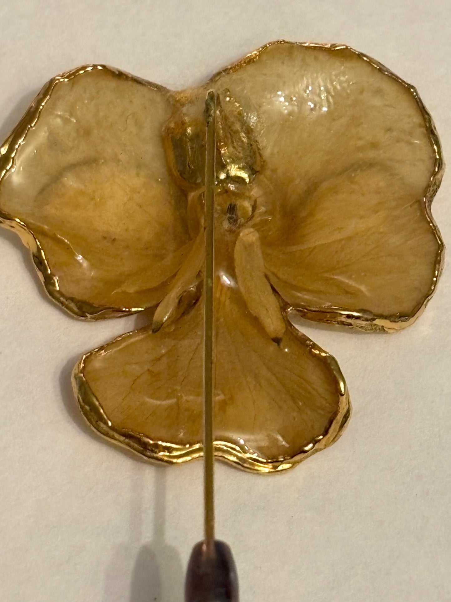 Caramel and gold flower hat pin/stick pin with safety