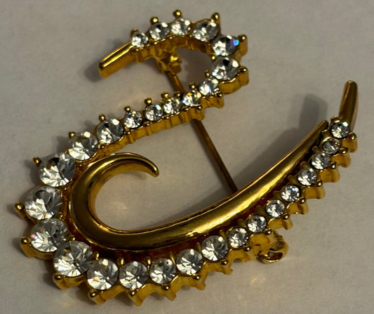 Diamante Swan Gold Metal Brooch