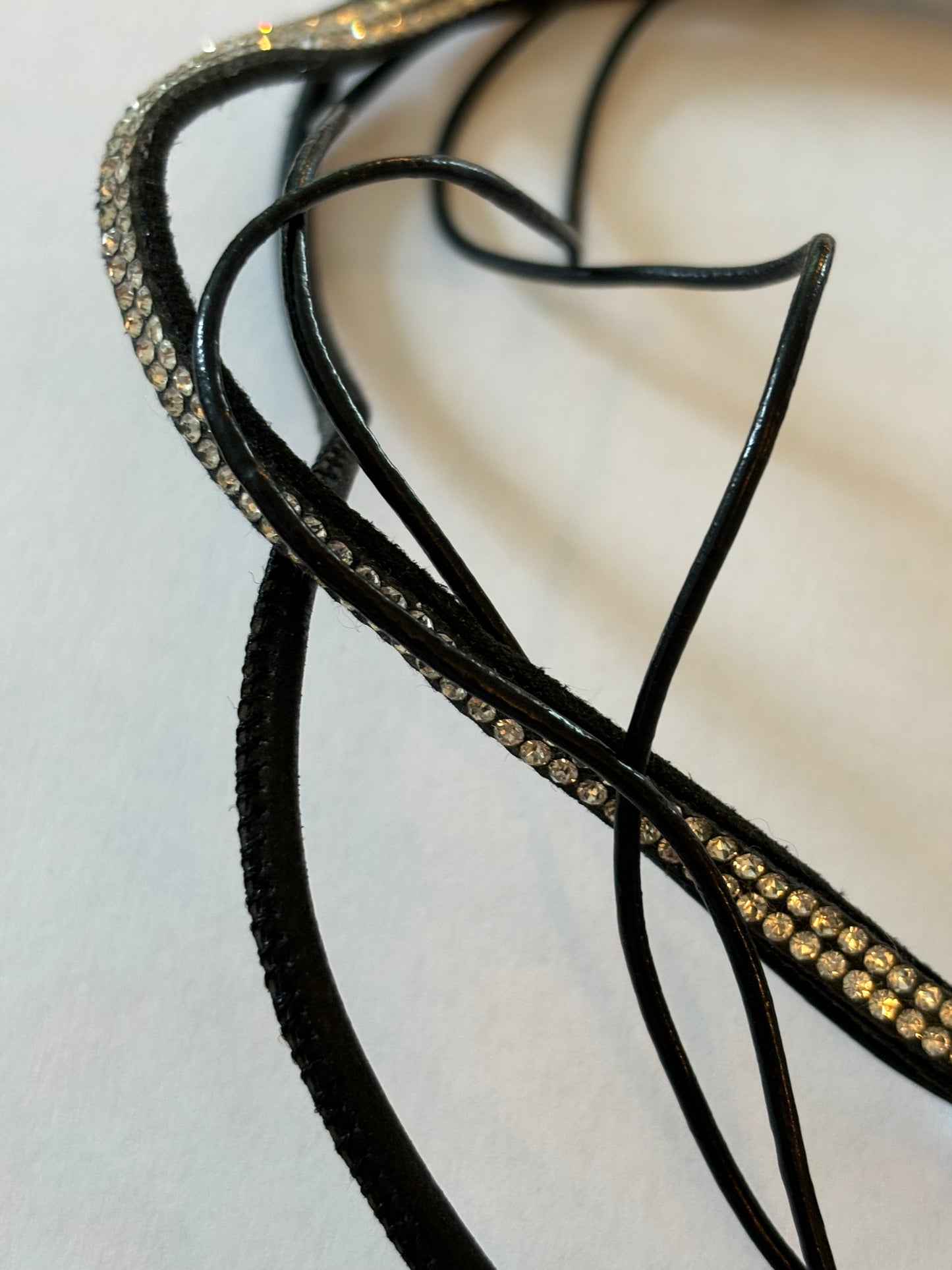 Black multi strand choker necklace with diamante and dangle silver beads