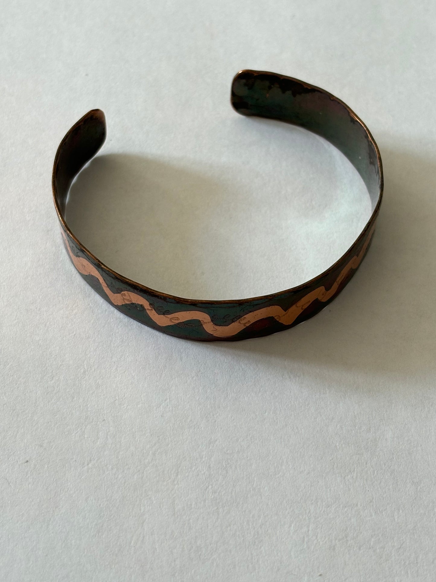 Copper Open Bangle with zig zag pattern