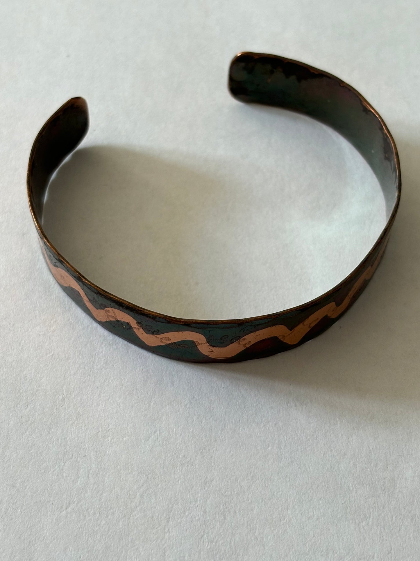 Copper Open Bangle with zig zag pattern