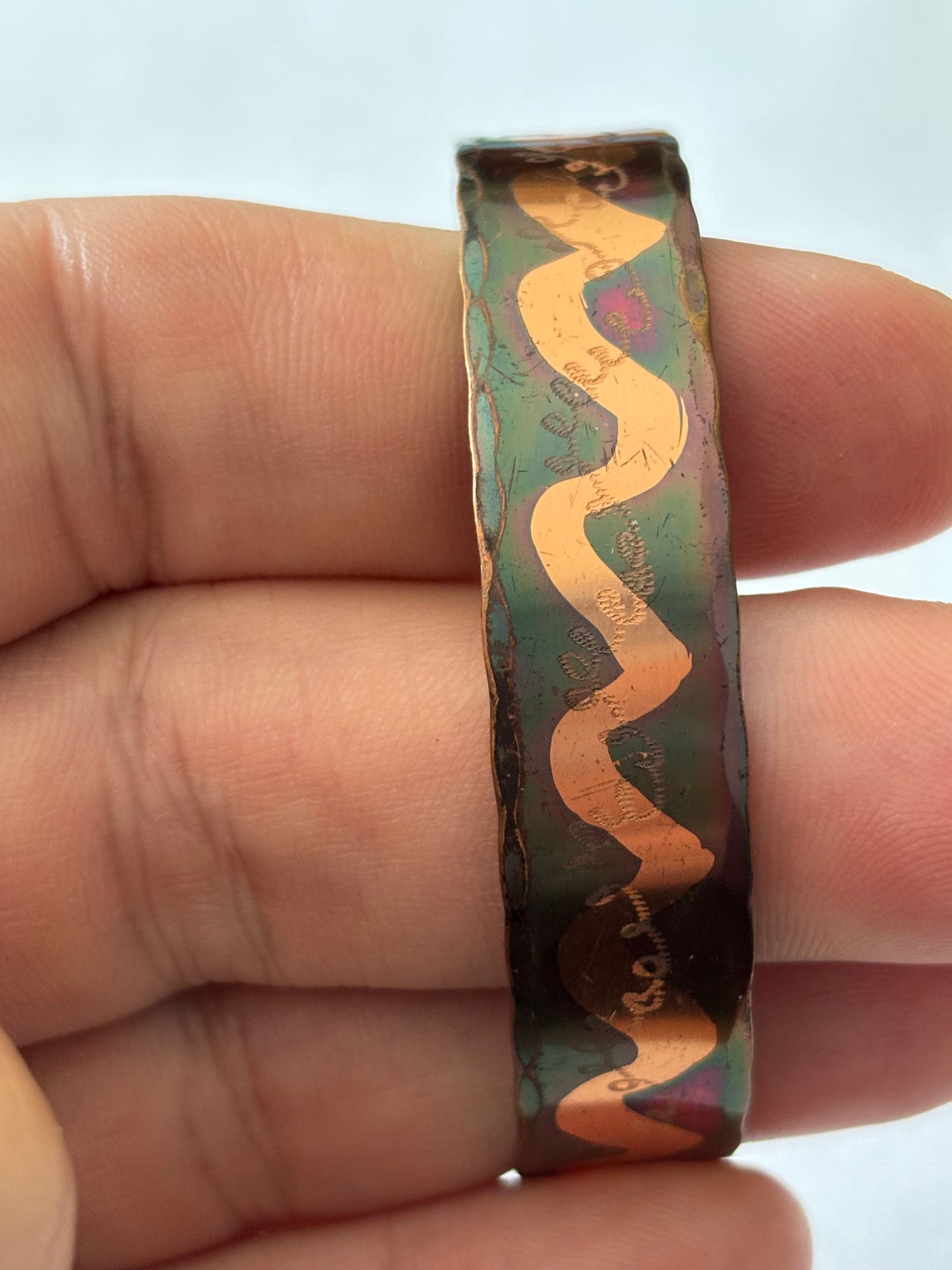 Copper Open Bangle with zig zag pattern