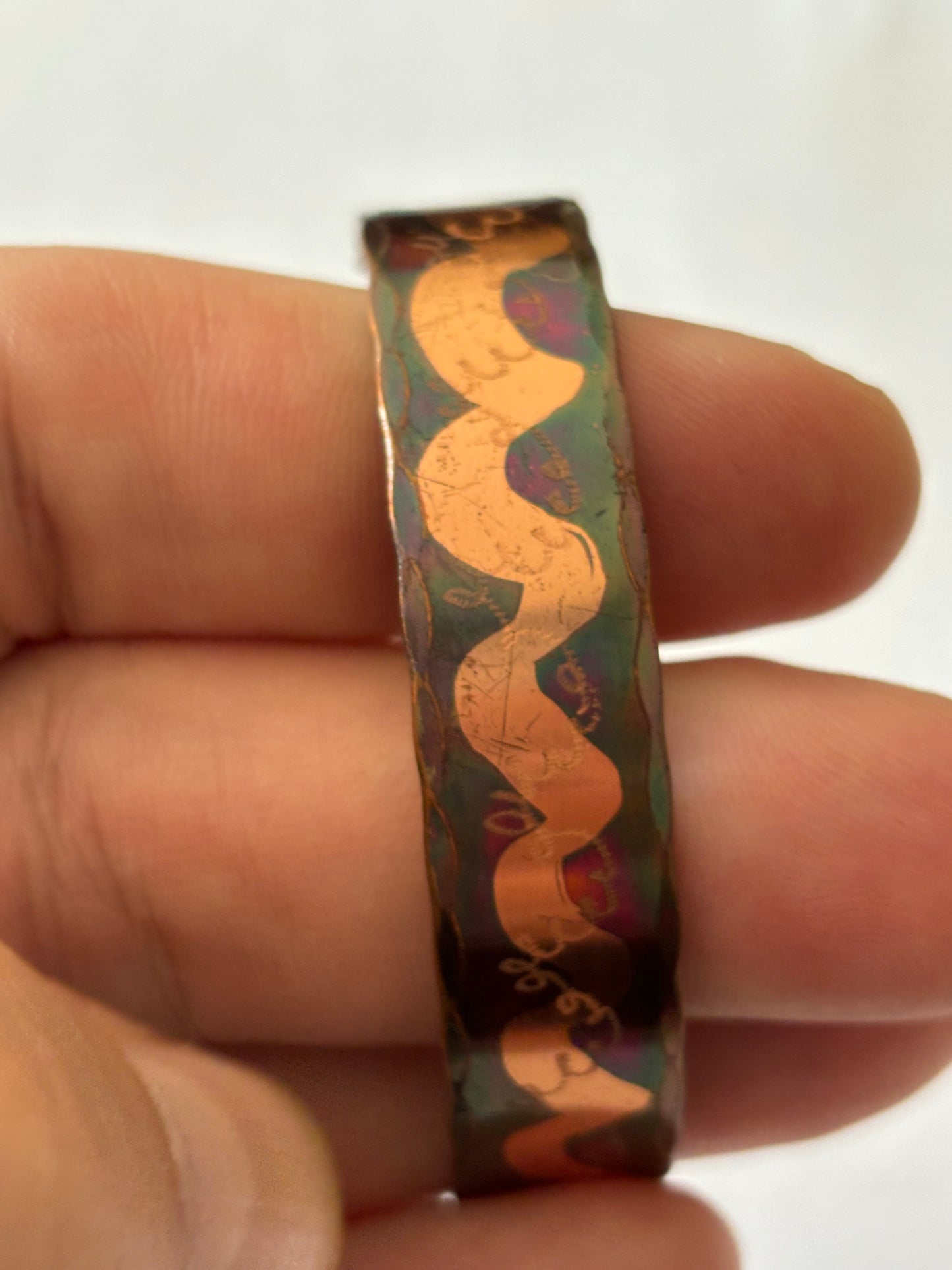 Copper Open Bangle with zig zag pattern