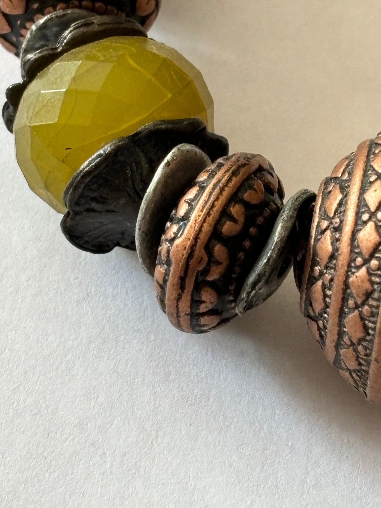 Brass Large necklace with copper and yellow decorative beads