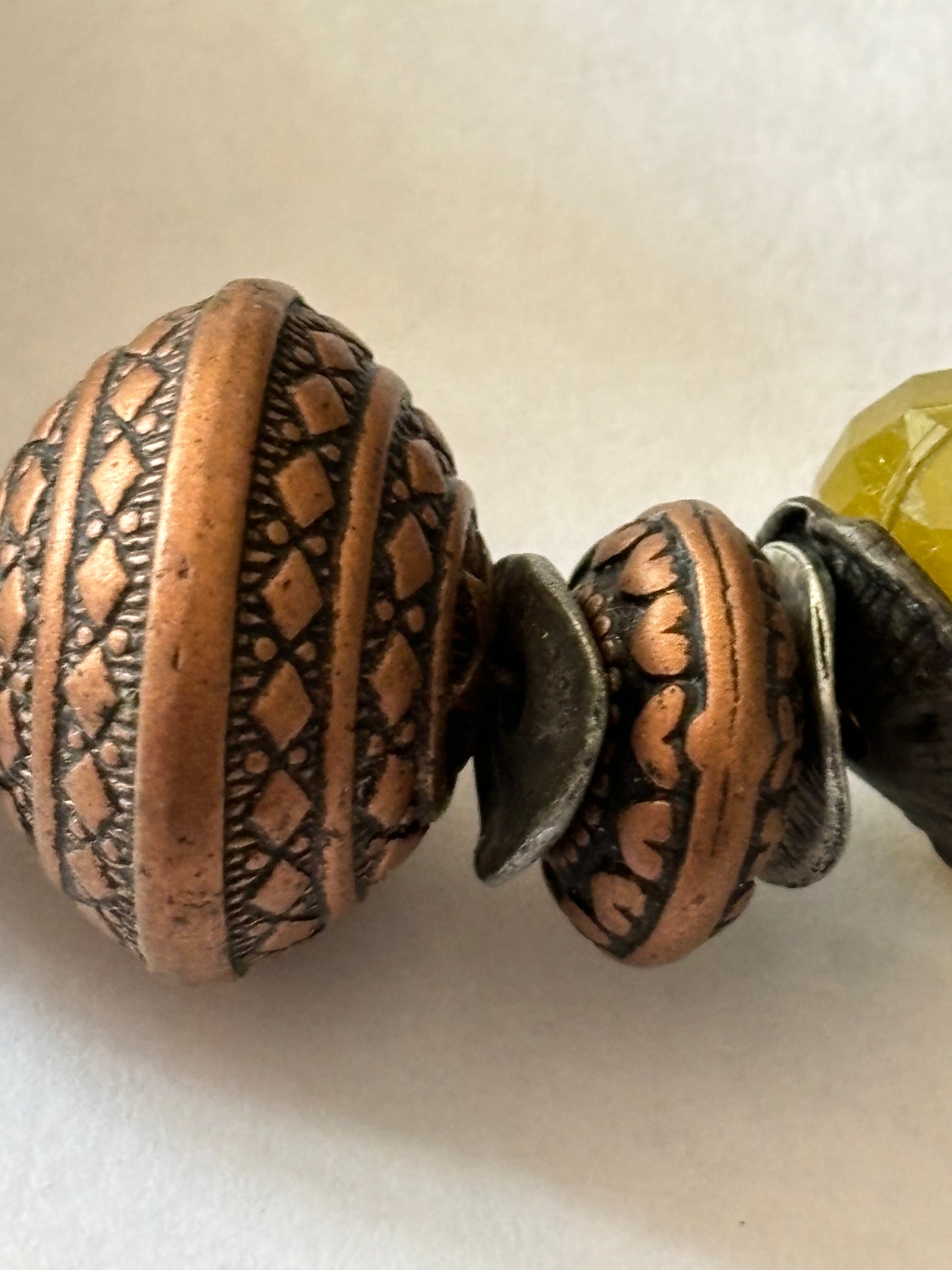 Brass Large necklace with copper and yellow decorative beads