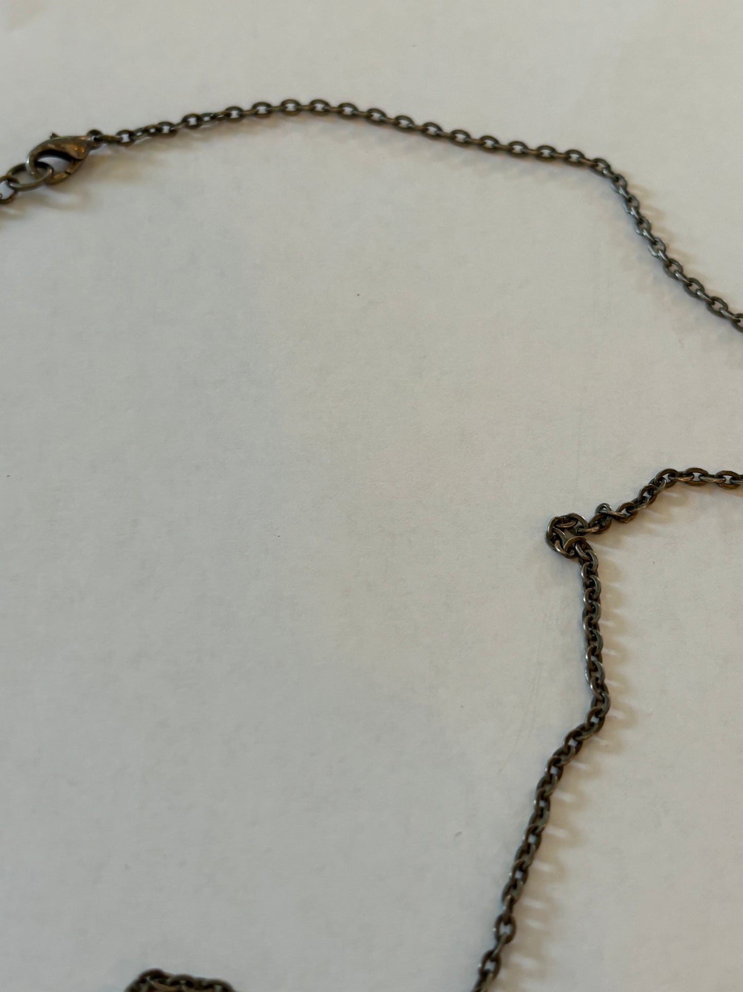 Dark metal long necklace with a drop of small leaves