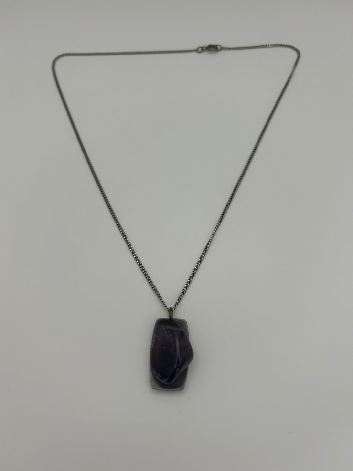 Purple Stone and silver panel chain necklace