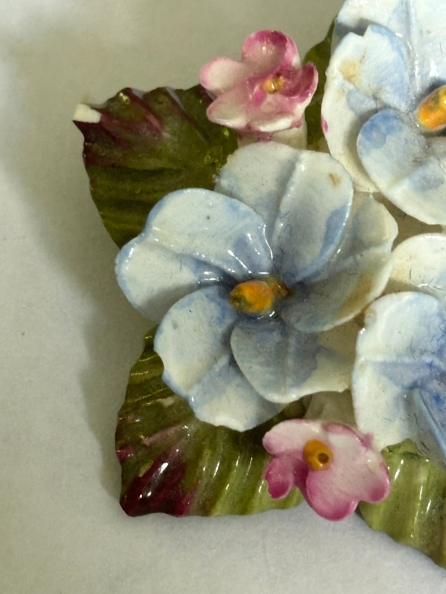 White Blue & Pink Ceramic Flower Brooch