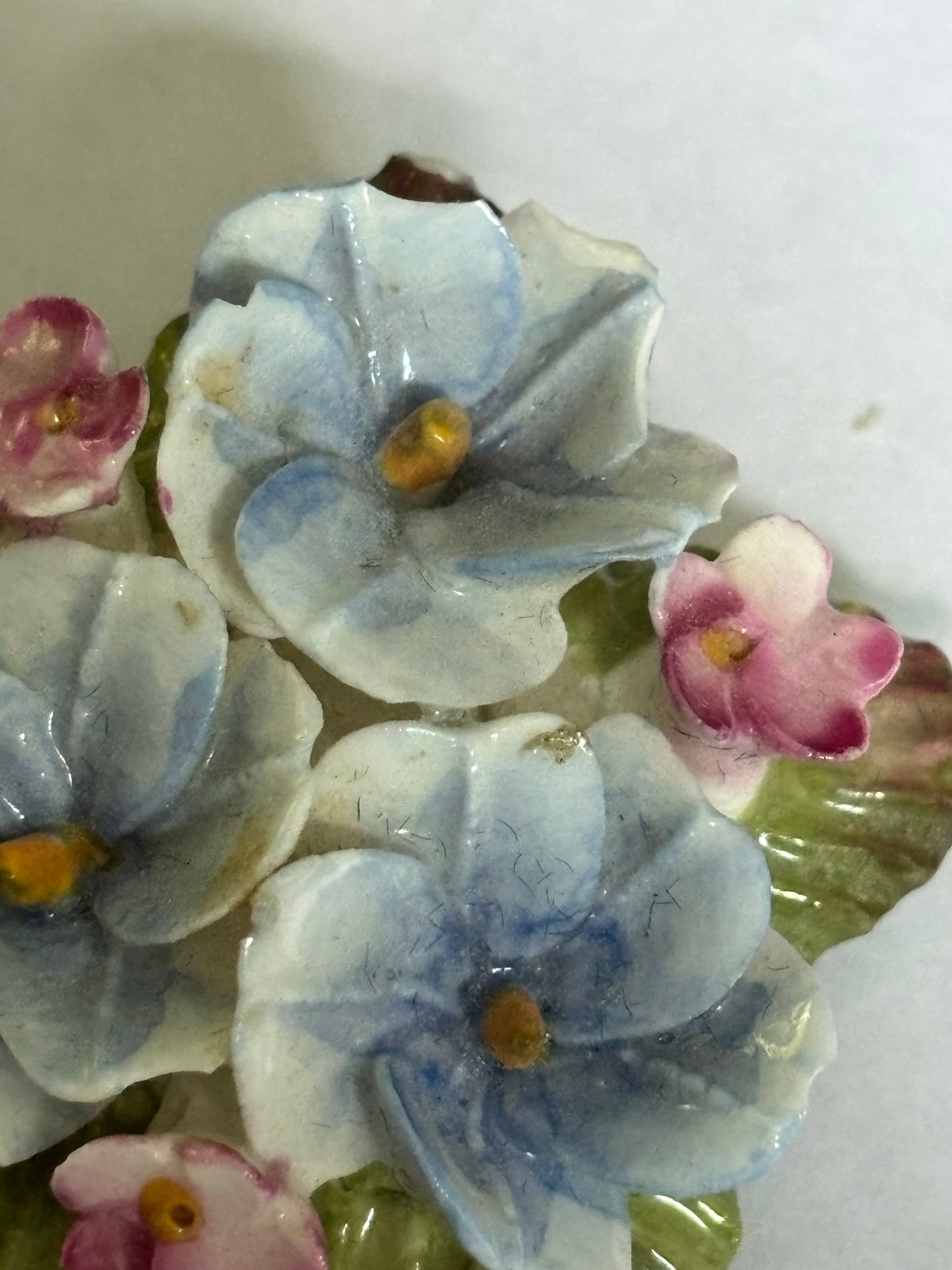 White Blue & Pink Ceramic Flower Brooch