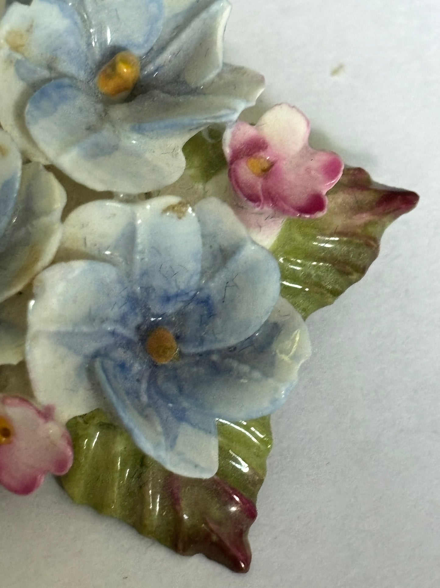 White Blue & Pink Ceramic Flower Brooch