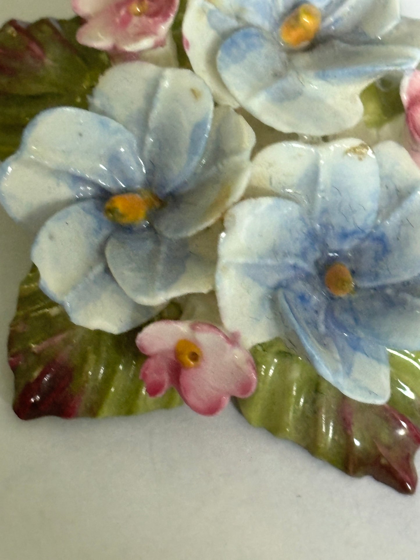 White Blue & Pink Ceramic Flower Brooch