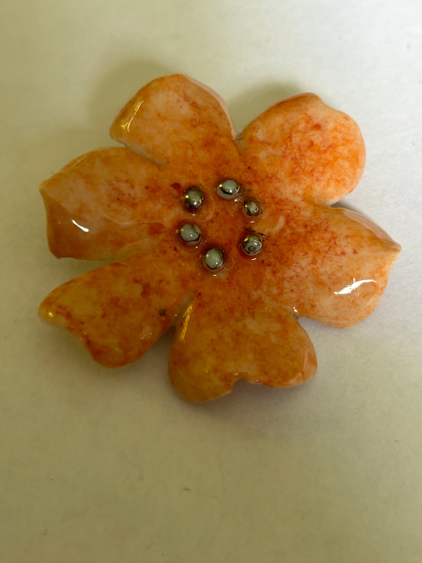 Ceramic Orange and Bead Flower Brooch