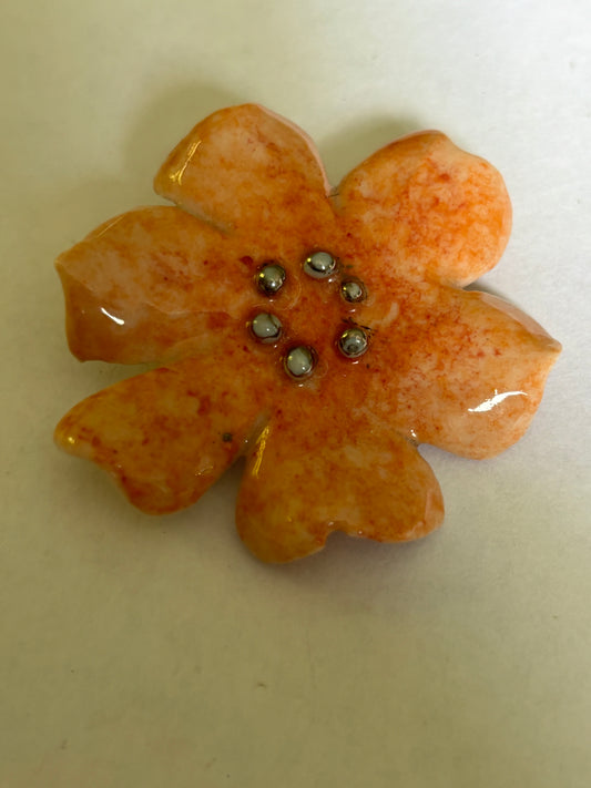 Ceramic Orange and Bead Flower Brooch