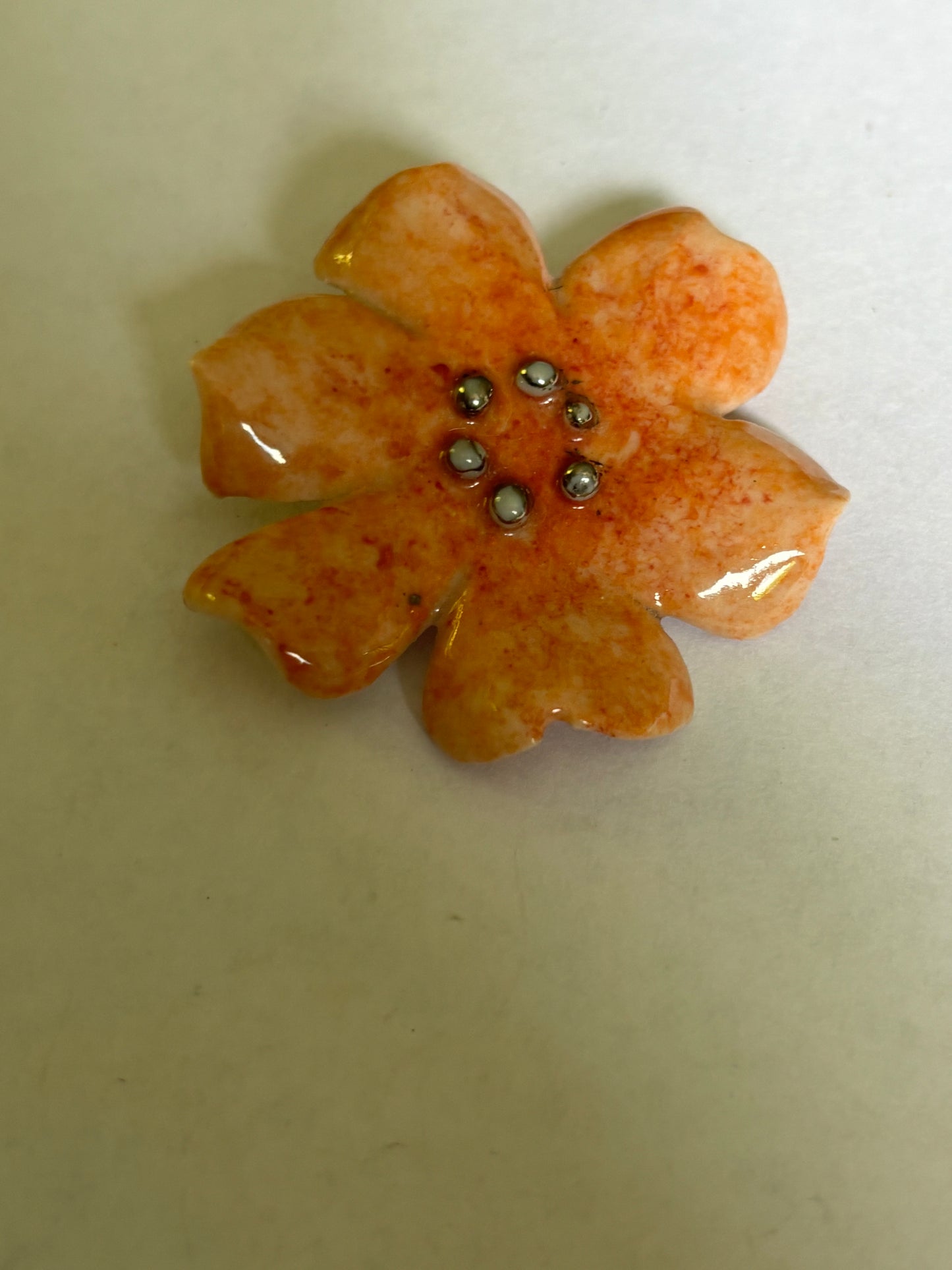 Ceramic Orange and Bead Flower Brooch