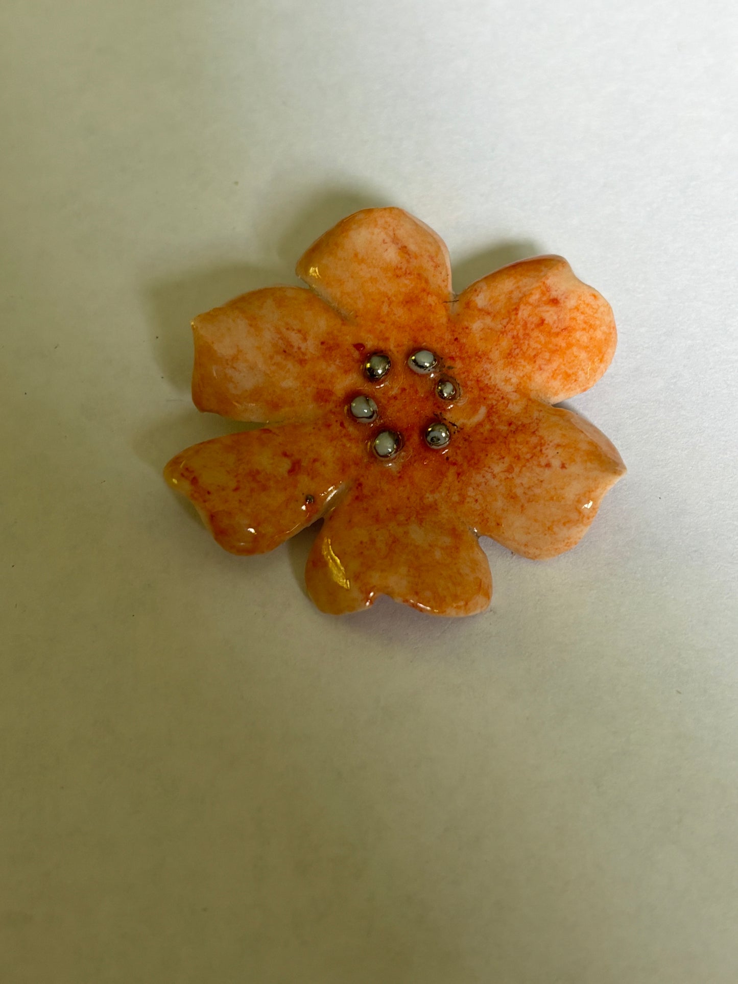 Ceramic Orange and Bead Flower Brooch