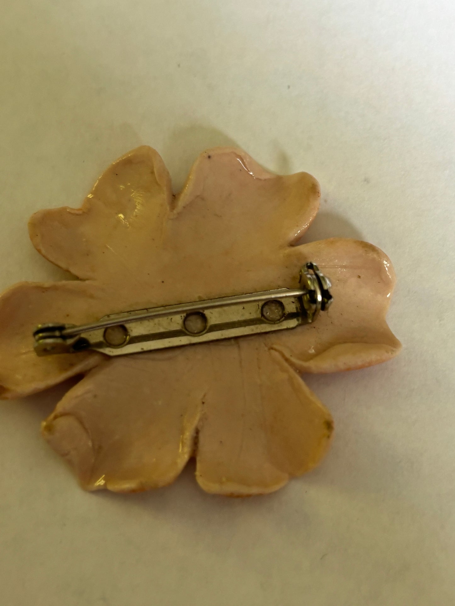 Ceramic Orange and Bead Flower Brooch