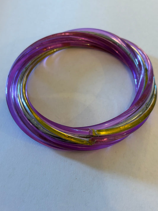 Purple yellow & silver twist bangle